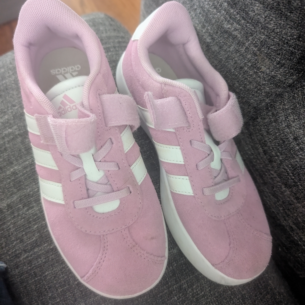 Adidas Kids Light Pink Sneakers with White Stripes